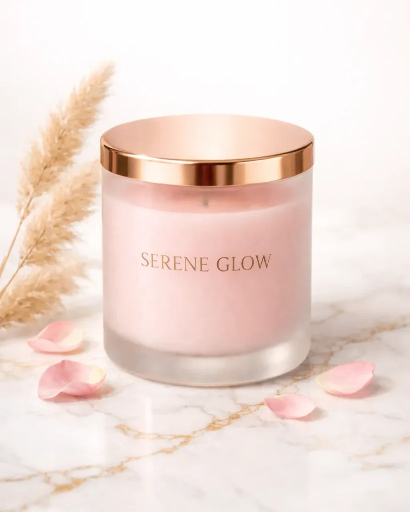 Luxury Candle Product Photo on Marble with Pampas Styling