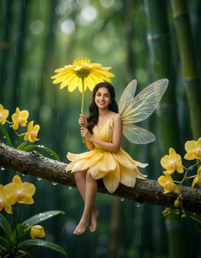 Macro Fairy Photography – Morning Dew Magic on Bamboo Branch