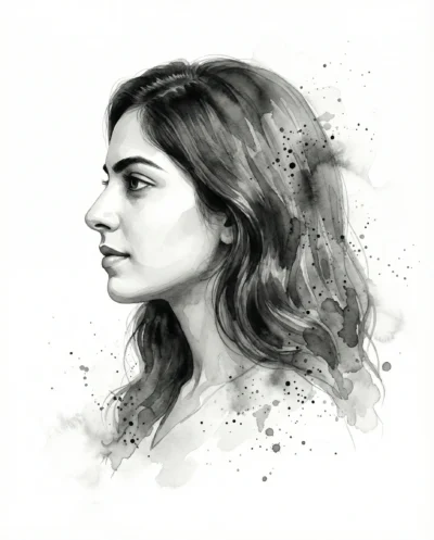  Monochromatic Ink Portrait Side Profile on White