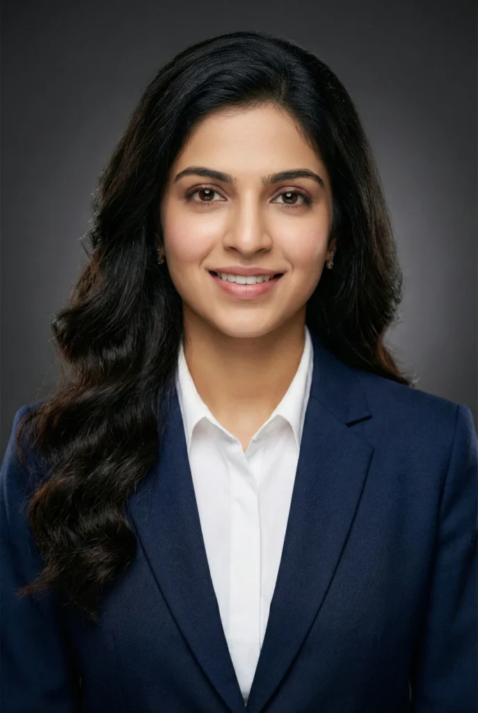 Realistic Corporate Headshot in Navy Suit on Studio Background