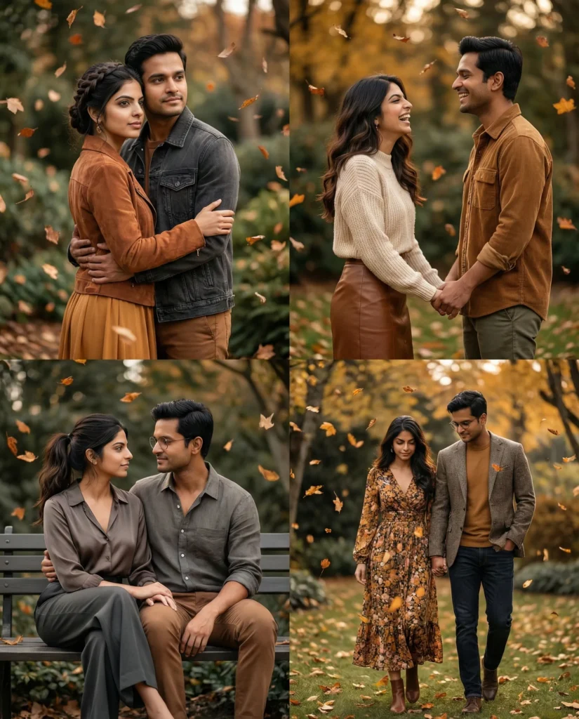 Ultra Realistic Romantic Couple Collage in Warm Cinematic Leaves
