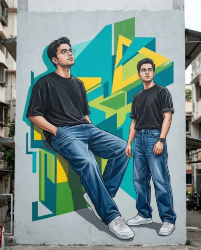AI-generated image: Anime Streetwear Mural in Photorealistic DSLR Street Scene