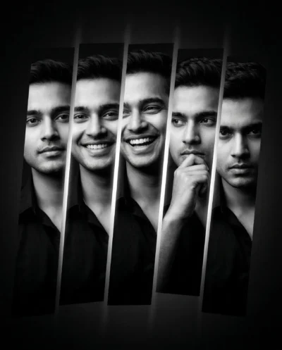 AI-generated image: Black and White Expression Portrait – Cinematic Movie Poster Prompt