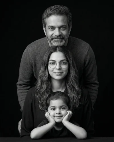 AI-generated image: Black and White Family Portrait for Timeless Studio Fine-Art Photography