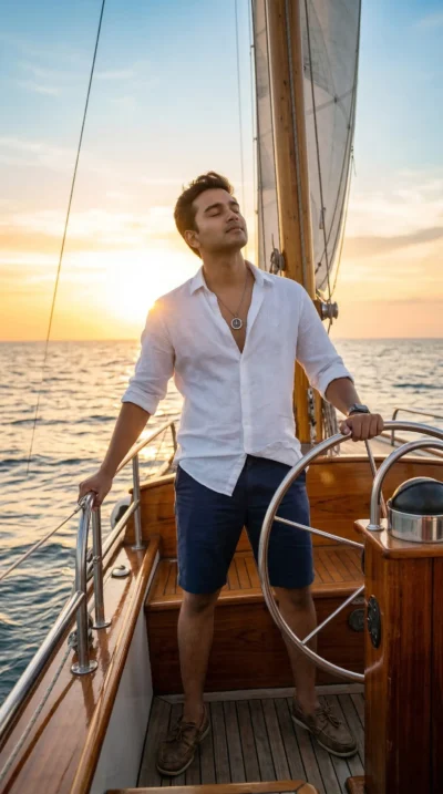 AI-generated image: Cinematic Sailboat Portrait Prompt – Golden Hour in Open Ocean