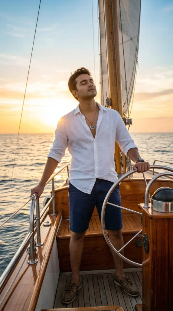 Cinematic Sailboat Portrait Prompt – Golden Hour in Open Ocean