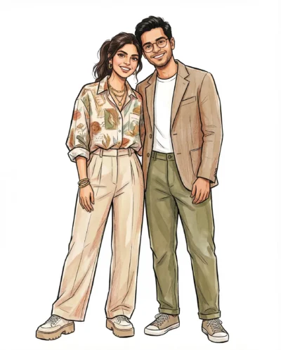 Clean Editorial Style Mixed Media Portrait of a Young Couple