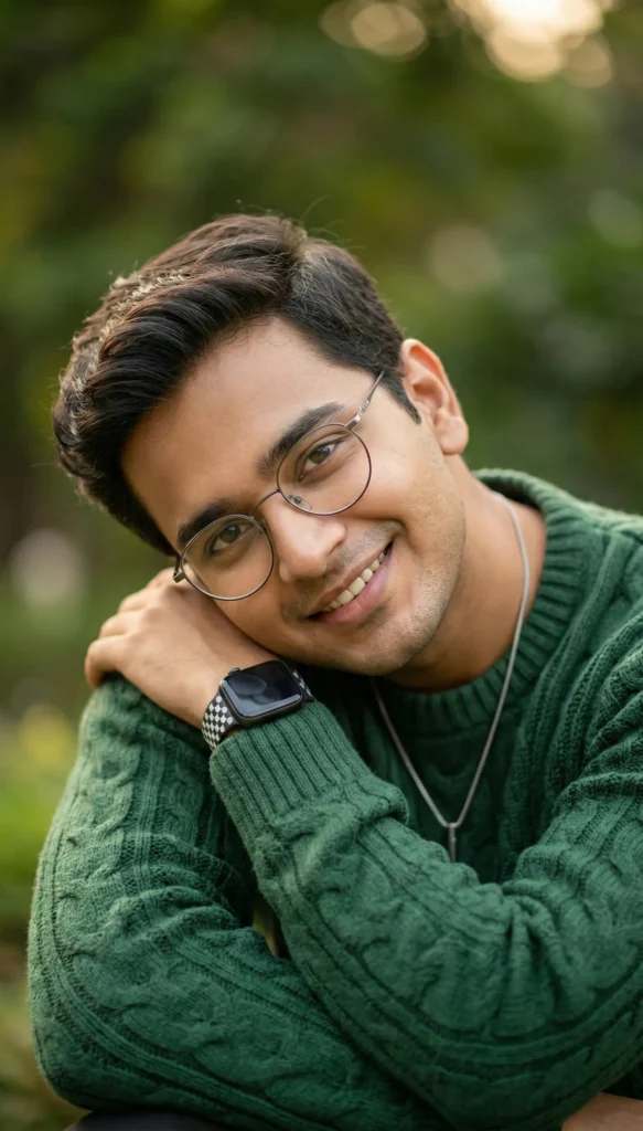 Hyper-Realistic Portrait of a Young Man in Golden Hour Garden Light