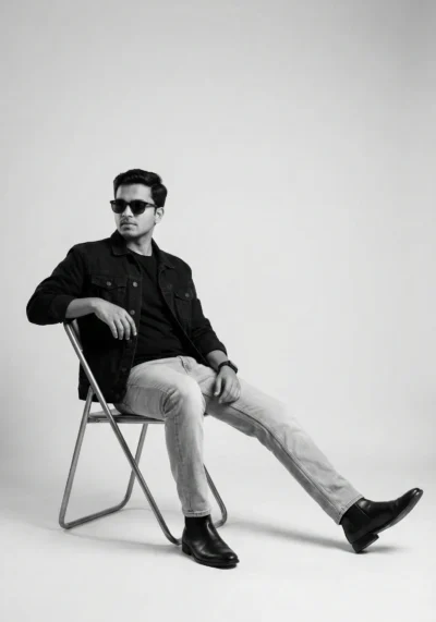 AI-generated image: Monochrome Fashion Editorial: Stylish Young Man Portrait Prompt