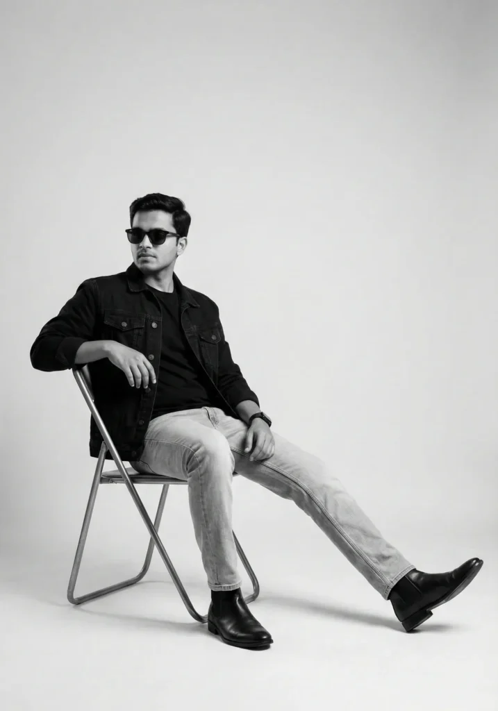 Monochrome Fashion Editorial: Stylish Young Man Portrait Prompt