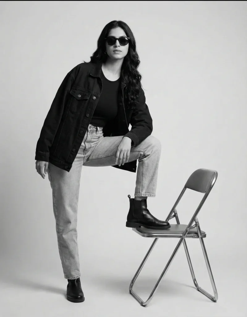 Monochrome Fashion Prompt for Minimalist Editorial Studio Portrait