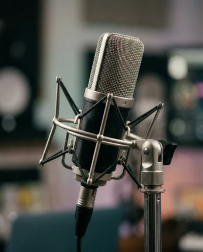 Podcast Microphone Close Up for Clean Studio Branding