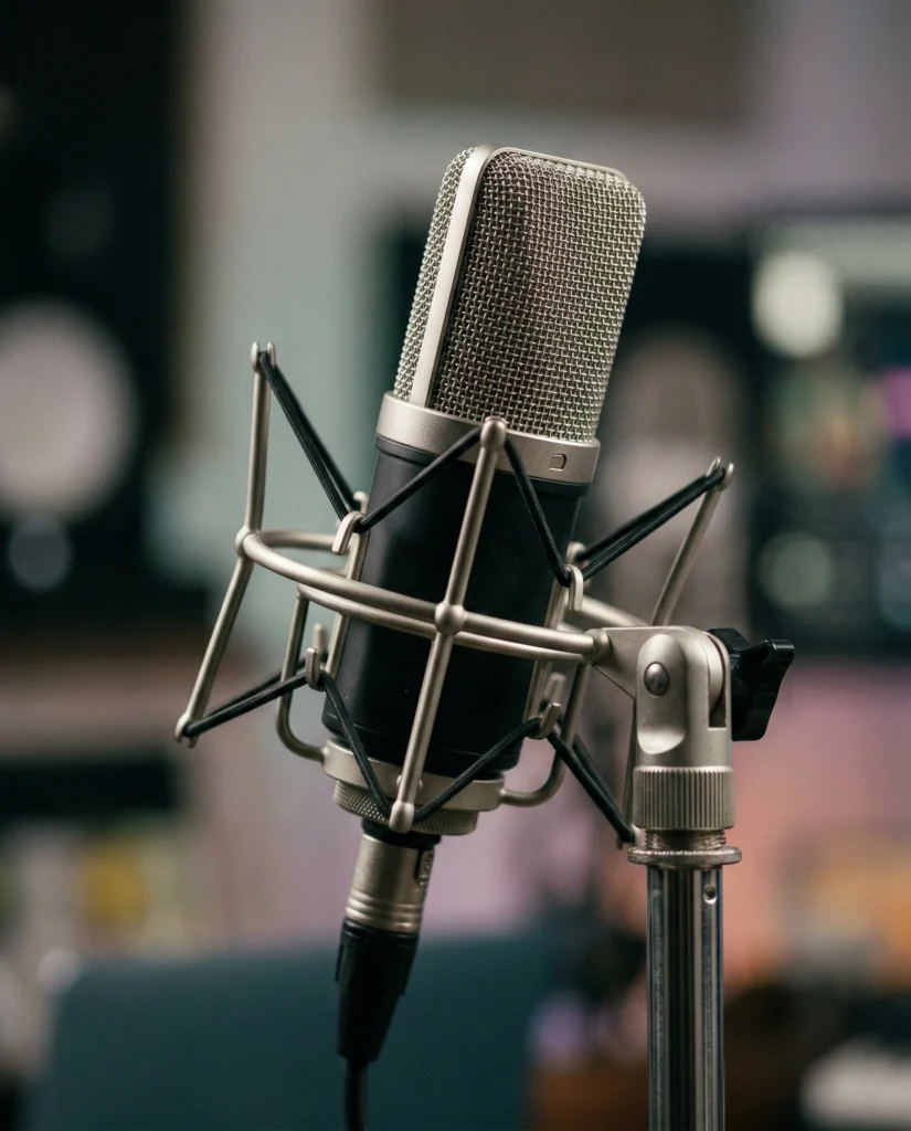 Podcast Microphone Close Up for Clean Studio Branding