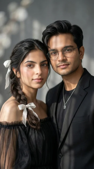 AI-generated image: Romantic Cinematic Couple Portrait – 9:16 Soft Light Prompt