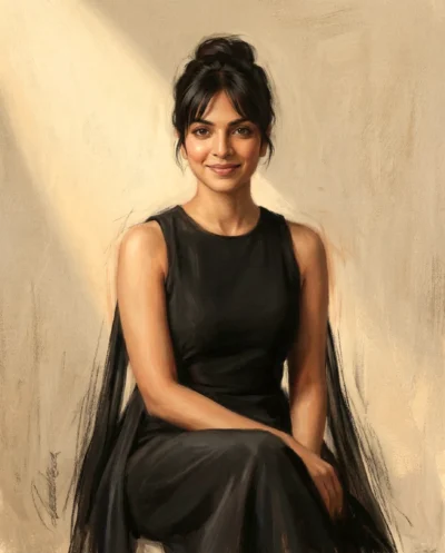 Warm Mixed Media Portrait Painting in Golden Light