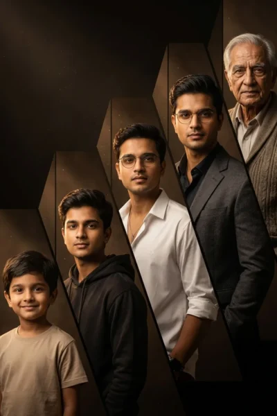 AI-generated image: Life Stages Prompt: Cinematic Multi-Panel AI Portrait