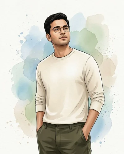 Male Portrait AI Prompt – Vector Watercolor Style