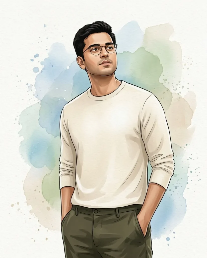 Male Portrait AI Prompt – Vector Watercolor Style