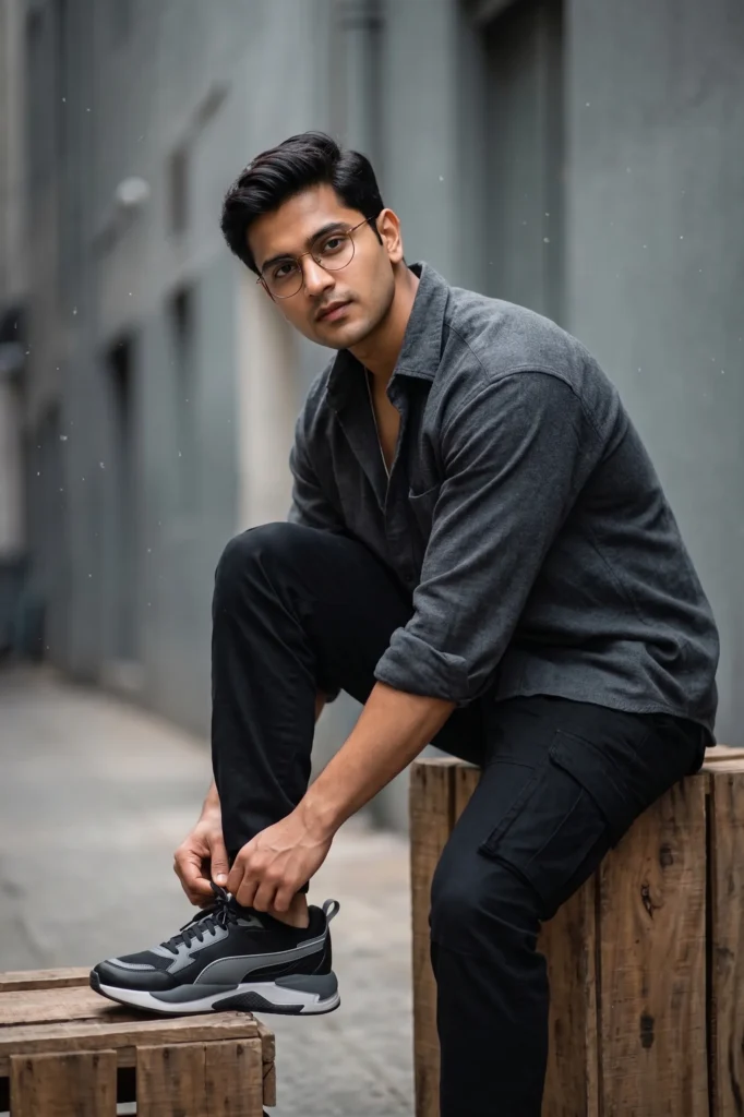 Moody Urban Portrait of a Young Man on a Rustic Crate