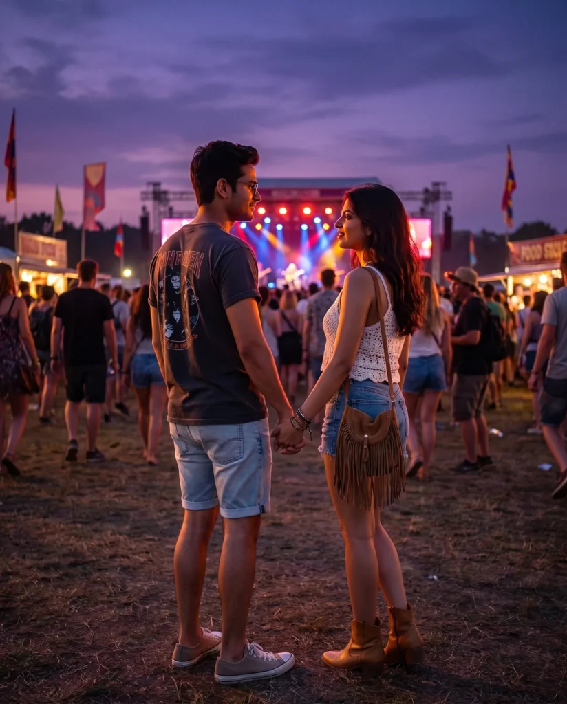 Outdoor Music Festival Couple at Dusk