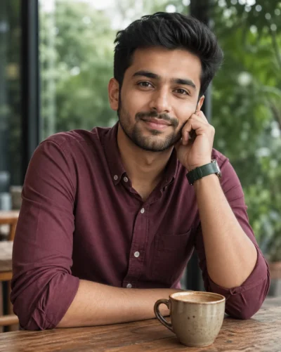 Cafe Portrait AI Prompt: Professional Man in Soft Light