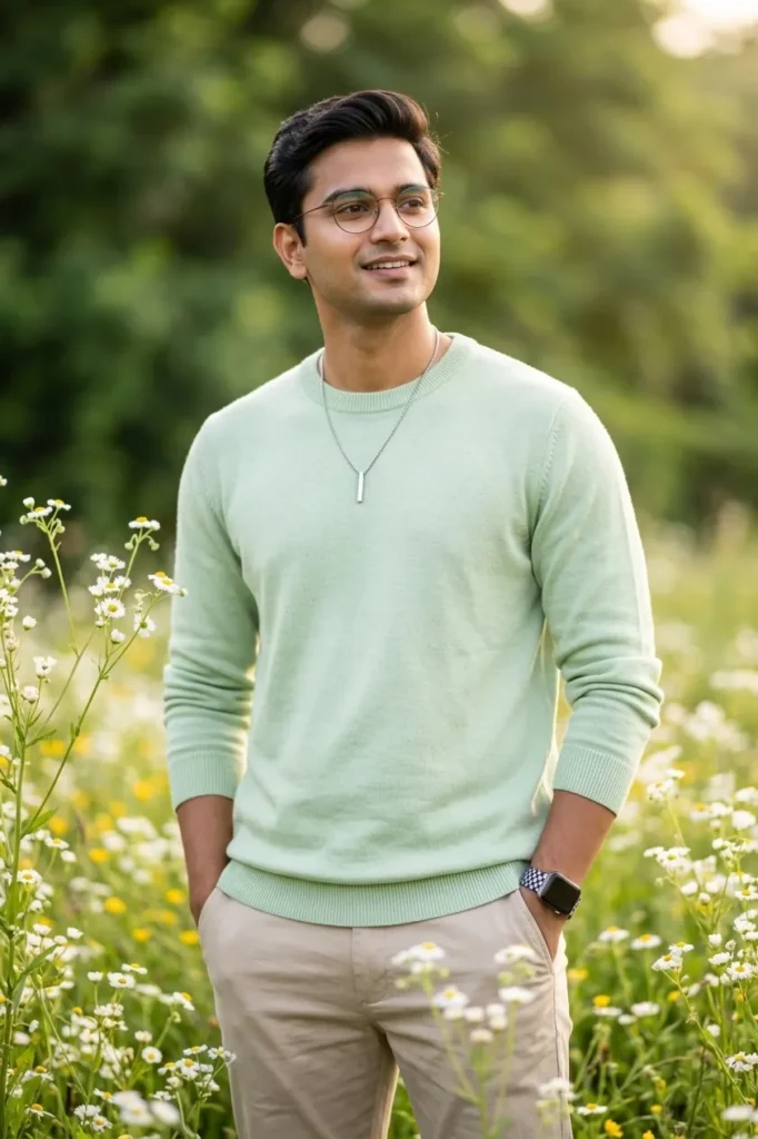 Realistic Young Man Portrait in Wildflower Meadow (AI Prompt)