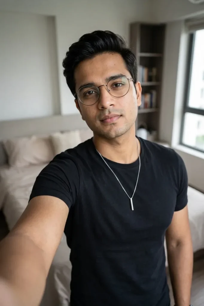 Realistic iPhone Selfie of a Young Man in Soft Window Light