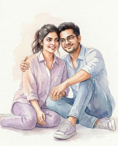 Traditional Watercolor Couple Prompt: Romantic Portrait