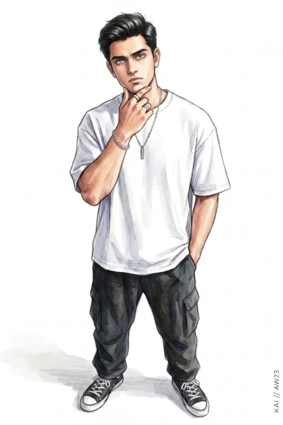AI-generated image: Anime Streetwear Portrait Prompt: Mixed Media Visual Style