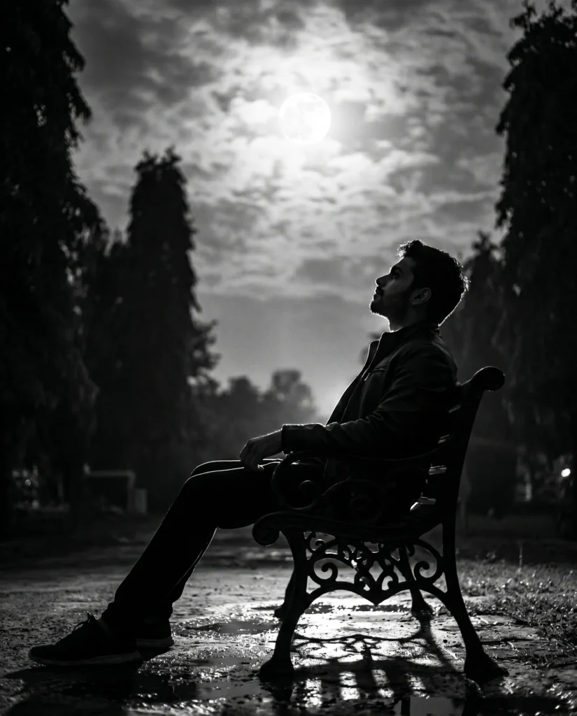Black and White Portrait Prompt: Moonlit Solitude