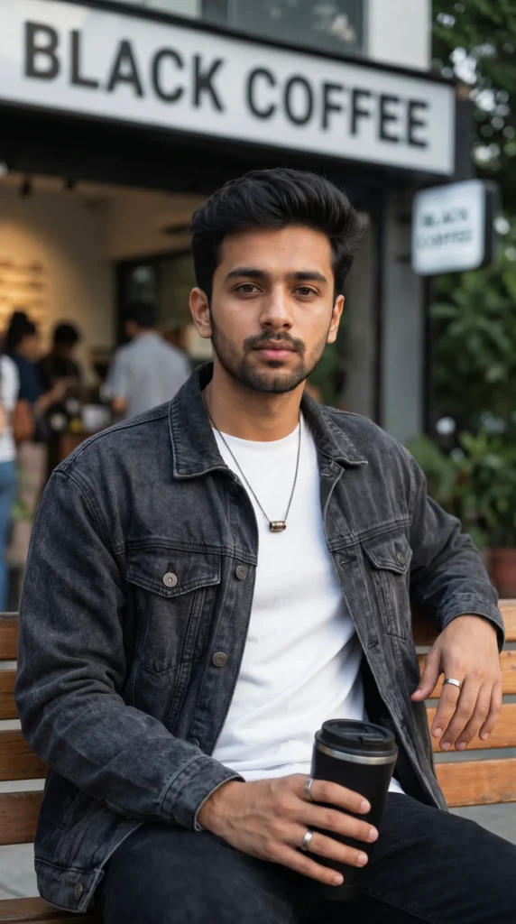Cafe Culture Editorial Portrait: Young Man Gemini AI Prompt