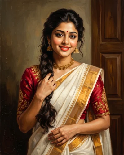 AI-generated image: Classical Oil Painting Portrait of an Indian Woman (Gemini Prompt)
