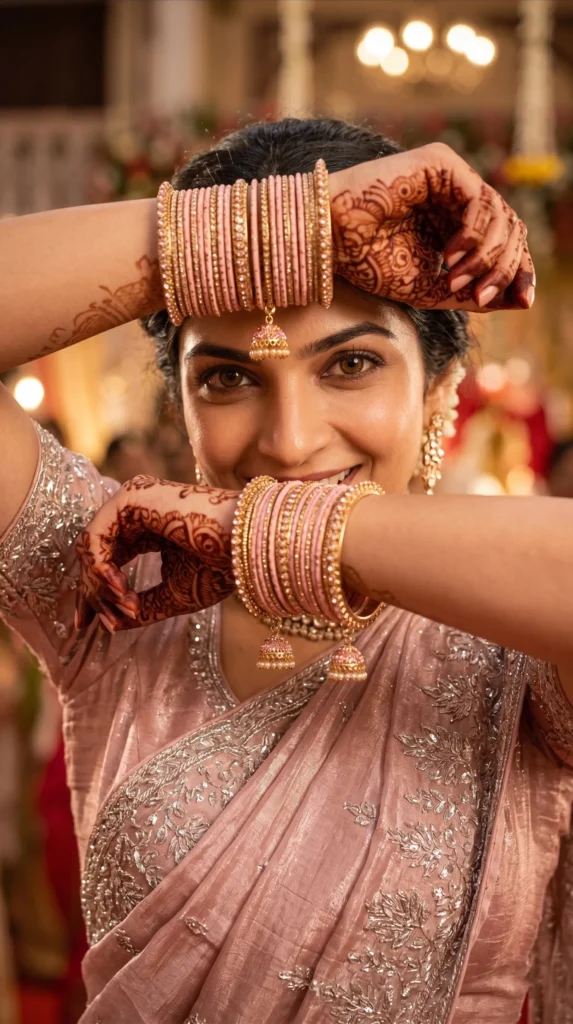 Elegant South Asian Bridal Portrait Prompt: Pink Saree Aesthetics