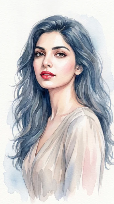 AI-generated image: Realistic Watercolor Portrait of a Serene Young Woman (Gemini Prompt)