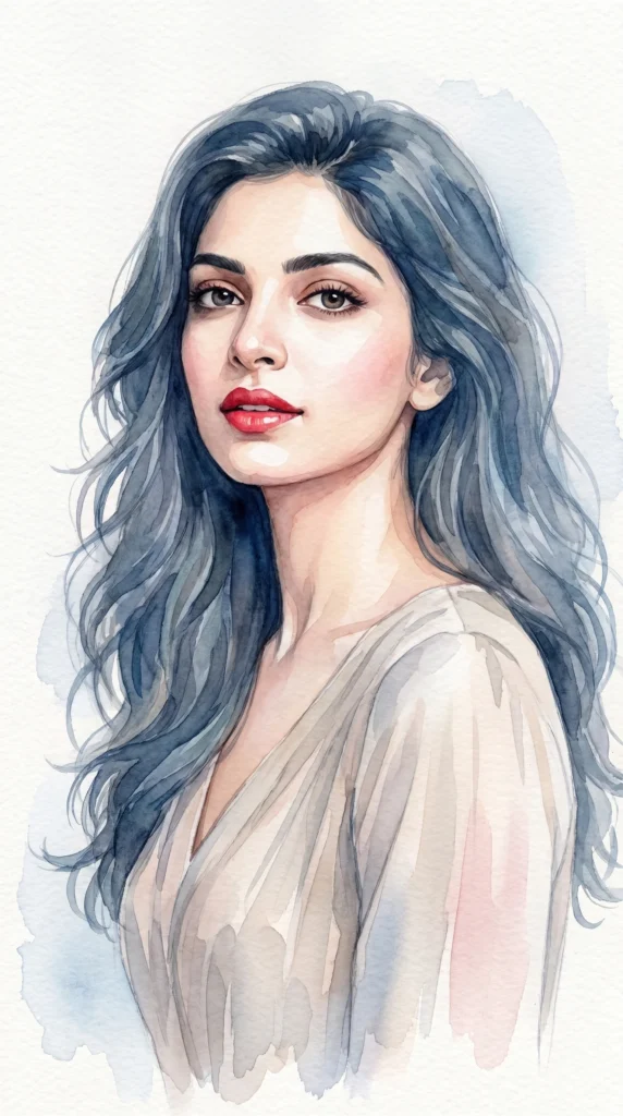 Realistic Watercolor Portrait of a Serene Young Woman (Gemini Prompt)