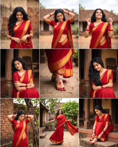 AI-generated image: Traditional Saree Collage Prompt: Village Courtyard Aesthetics