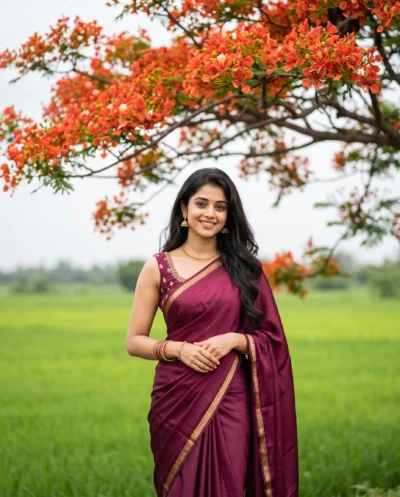 AI-generated image: Silk Saree Portrait Prompt: Cinematic Krishnachura Aesthetic