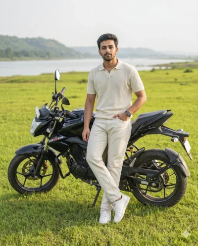 Bike Photo Prompt: Cinematic Man and Suzuki Gixxer