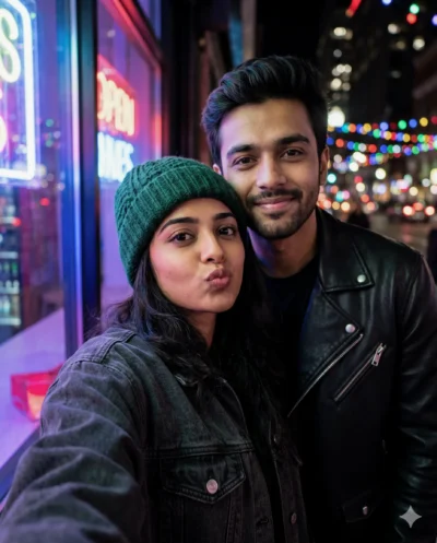 Gemini Selfie Prompt: City Night Couple Portrait