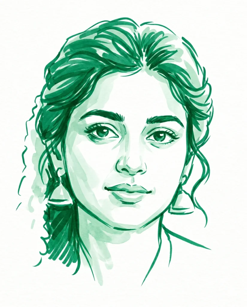 Gemini Watercolor Prompt: Emerald Green Marker Portrait