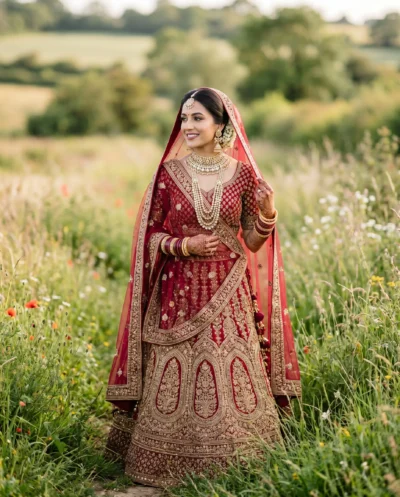 Realistic Gemini Bridal Prompt: North Indian Lehenga Portrait