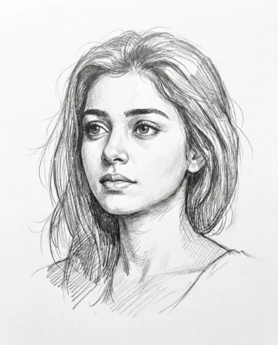Realistic Pencil Sketch Portrait of a Woman in Fine Art Style (Gemini Prompt)