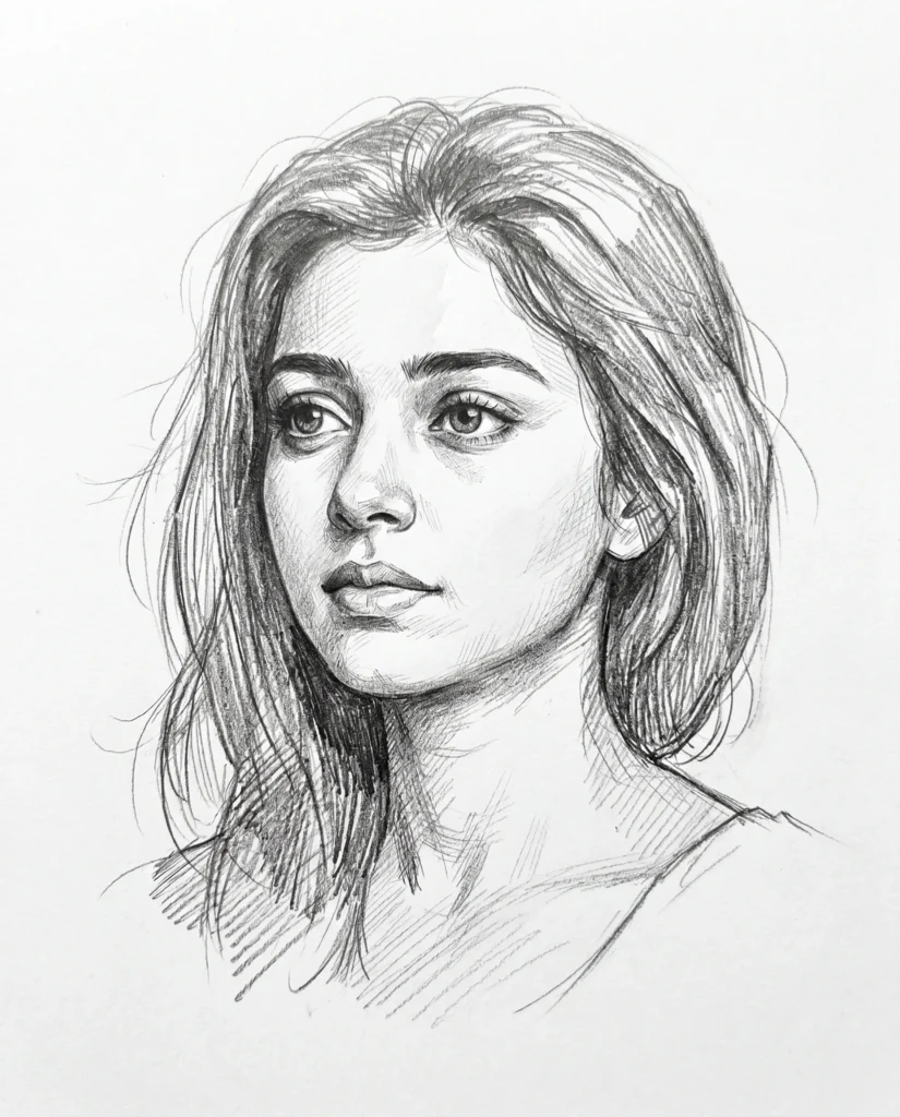 Realistic Pencil Sketch Portrait of a Woman in Fine Art Style (Gemini Prompt)