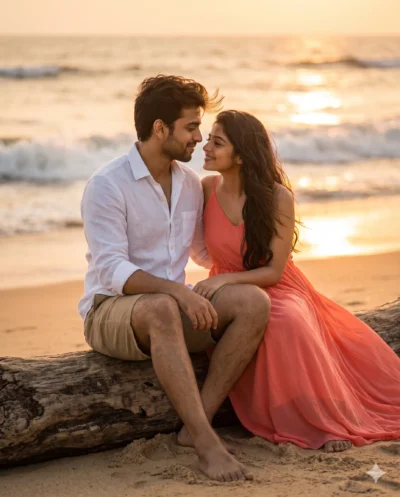 Beach Sunset Prompt: Cinematic Romantic Couple Portrait