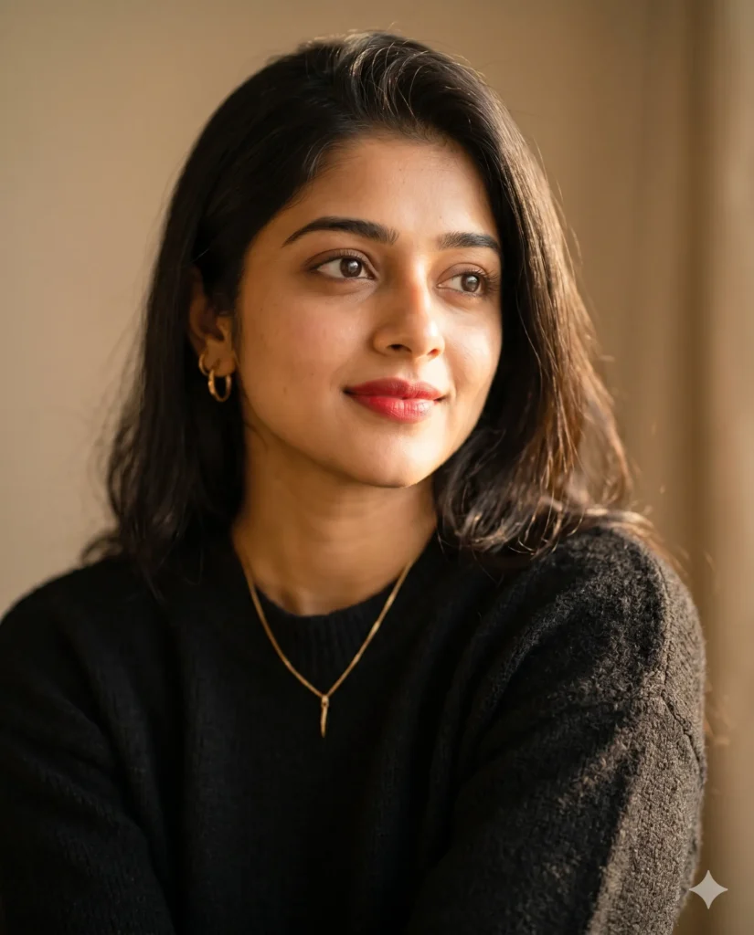 Gemini DP Prompt: Natural Woman Portrait in Black Sweater