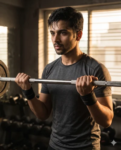 Gym Workout Prompt: Cinematic Barbell Portrait