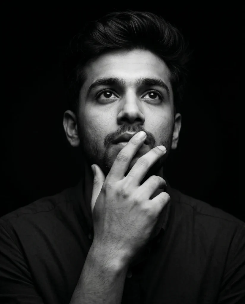 Shadows of Mind: A Black and White Studio Portrait Prompt