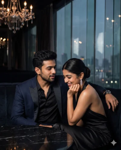 Couple Portrait Prompt: Cinematic Luxury Lounge Scene