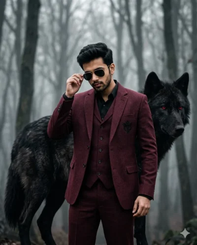 AI-generated image: Black Wolf Prompt: Cinematic Man in Maroon Suit