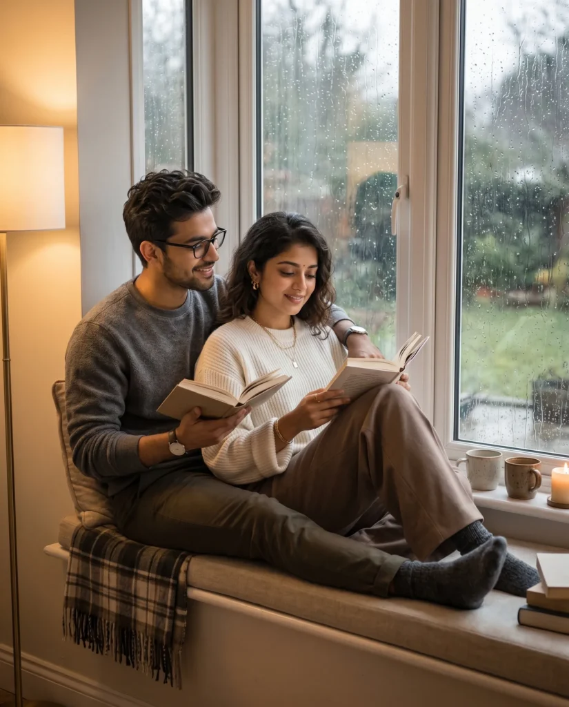 Cozy Rainy Day Reading: A Realistic Couple Picture Prompt
